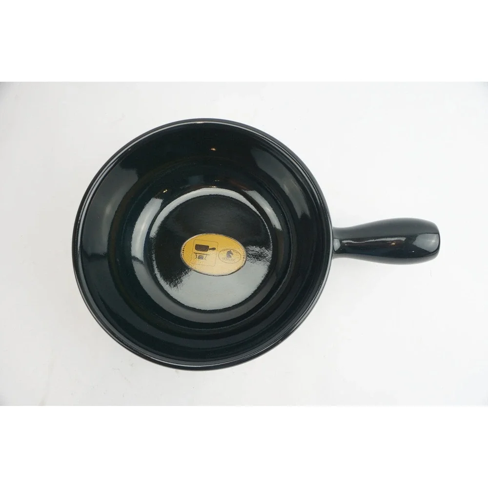 Rossler Fondue Pot Swiss Made Black‎ Ceramic Side Handle Good Condition